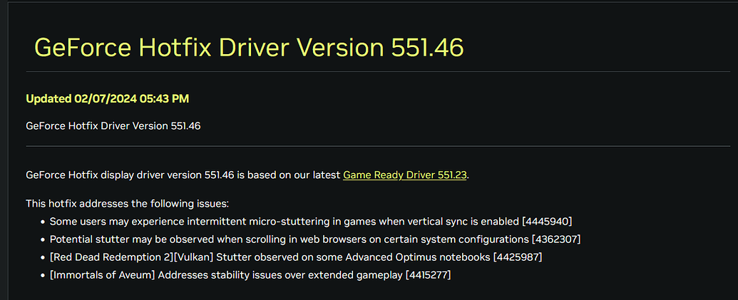 NVIDIA GeForce Hotfix Driver 551 46 Discussion Install Performance