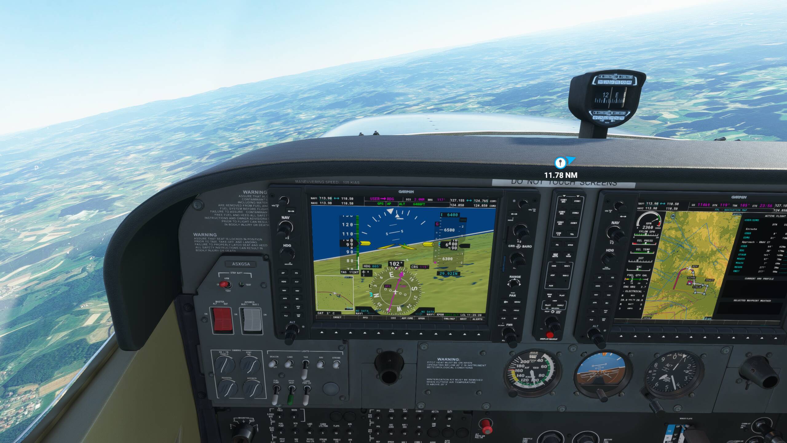 Snapshot of the flight simulator (XPlane). (Colours are visible in the