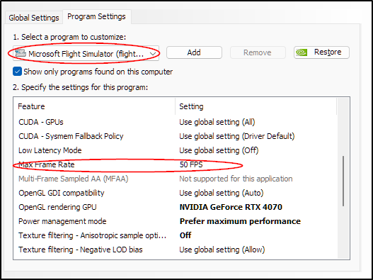 MSFS 2020 Nvidia Control panel - “Max Frame Rate” question 