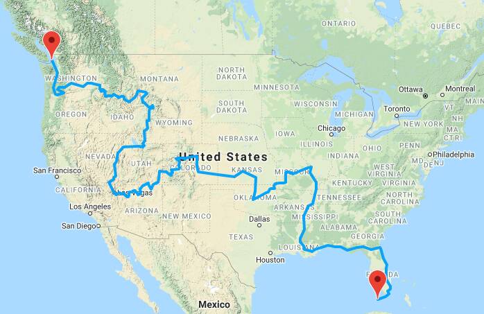 USA Mega Tour 228 waypoints 5220 nautical miles World