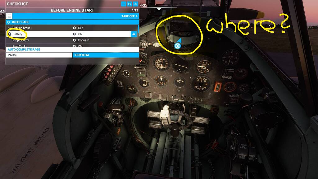 Spitfire manual, battery switch, parking brakes? Aircraft