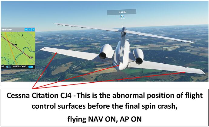 Cessna Citation cj4flight control surfaces spin crash