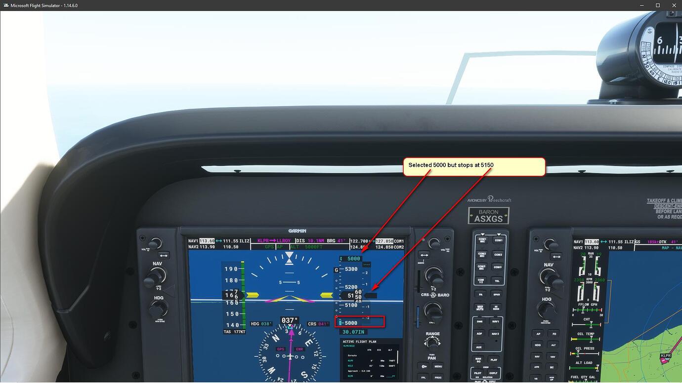 Autopilot selected (armed) Altitude and actual altitude are not the