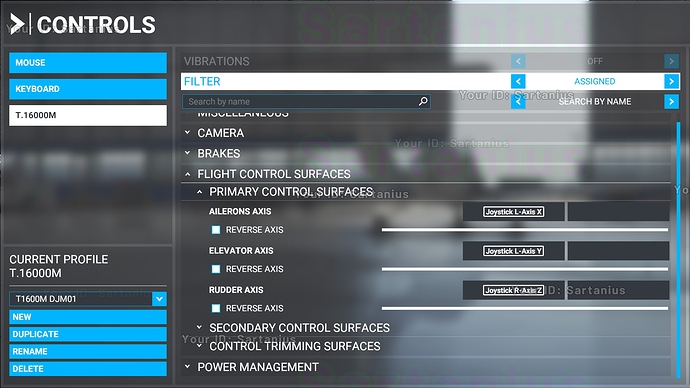 Controls Bindings - Primary Flt Controls