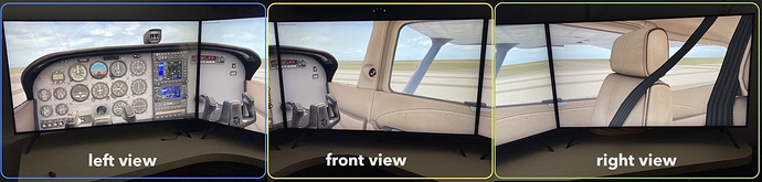 Litmus test for triple monitors-expected cockpit views-Cessna 172-XPlane11-IMG_9773-9774-9775-annotated