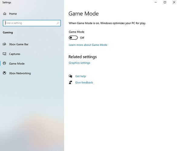 Windows game mode setting