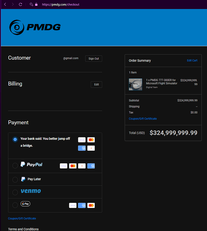 PMDG Checkout