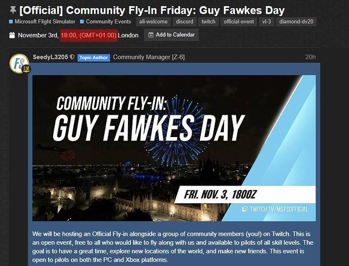 Guy Fawkes flight timing