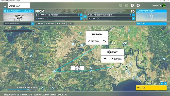 ETA problem - example Flight Plan with 2 intermediate waypoints set up in WORLD MAP screen