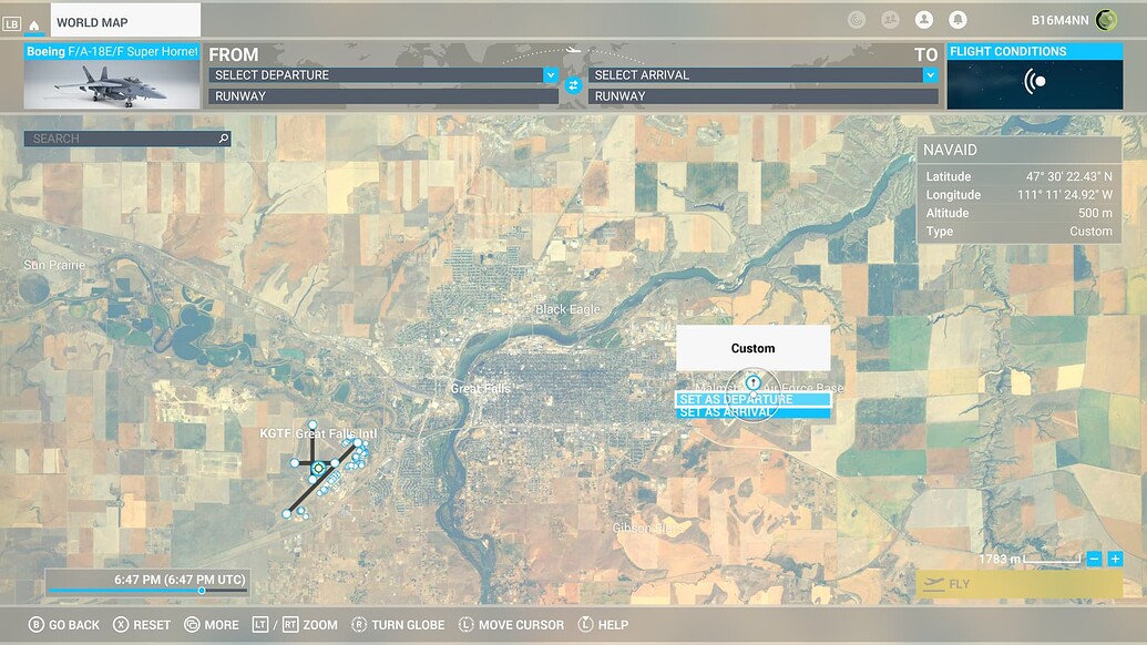 Malmstrom afb shown as place, not airport Scenery and Airports