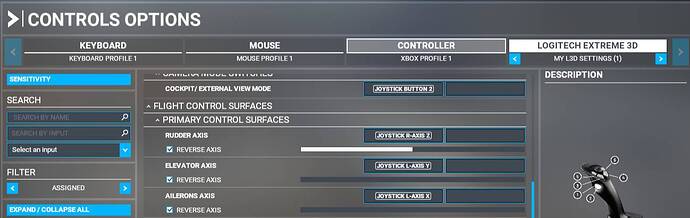 Settings - Control Options-Joystick Axis Assigned