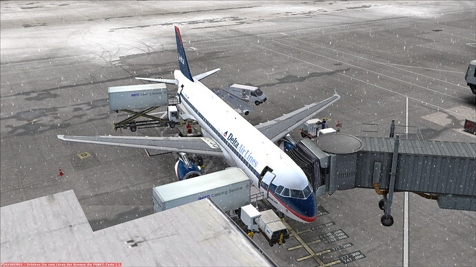 Loading up a fictional Delta Airbus A319 on a snowy afternoon