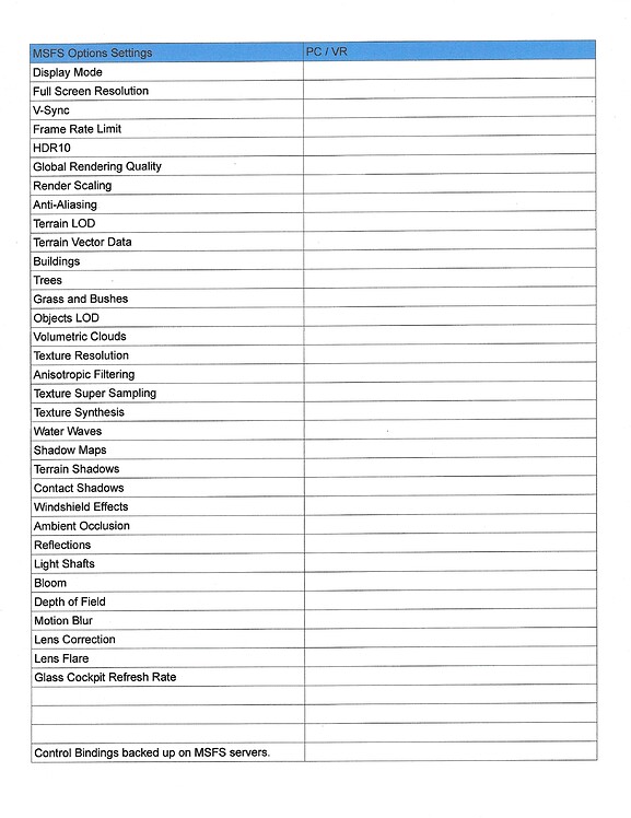 Anyone need a blank settings reference sheet? General
