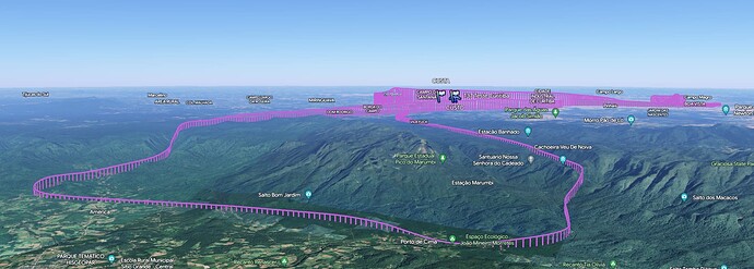 Flight path. SBCT is at the upper center, SBBI to the right, Morretes at the bottom.