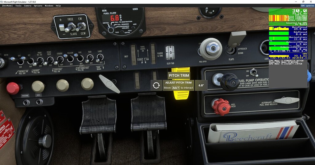 V35B Bonanza Elevator Trim Wheel animation not in sync with Trim