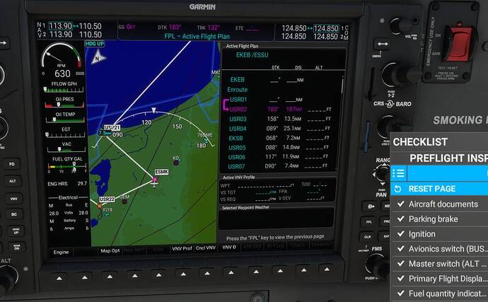 The active flightplan shown in MFD
