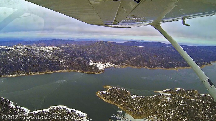My approach to the airport over Big Bear Lake. If you look closely, the lake has some ice (very thin) on the surface. This is at 9400 feet MSL.