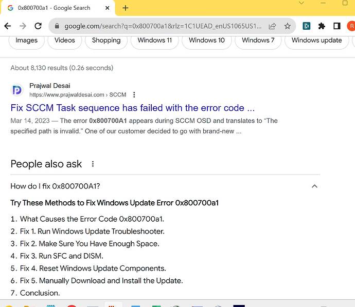 google - Windows Update error