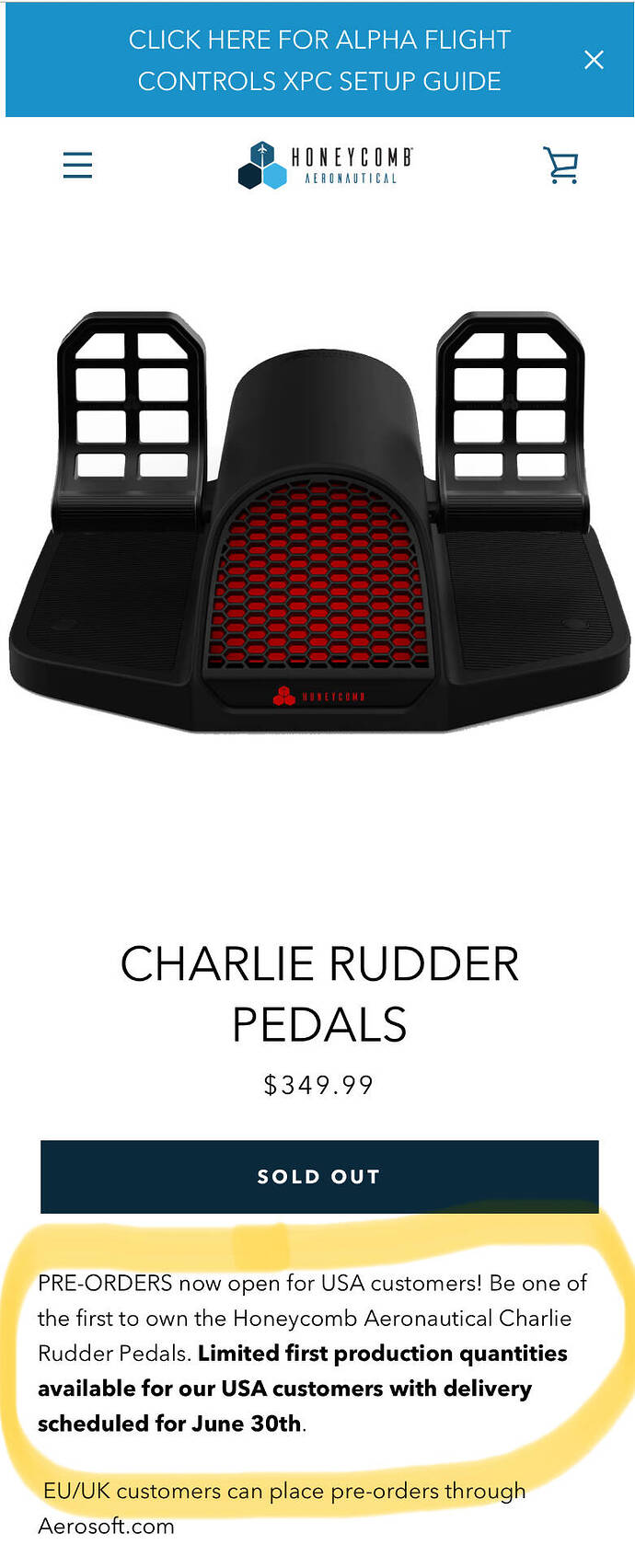 Honeycomb - Charlie Rudder Pedals