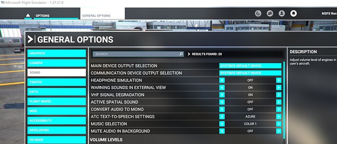 FS2020 Options for sound