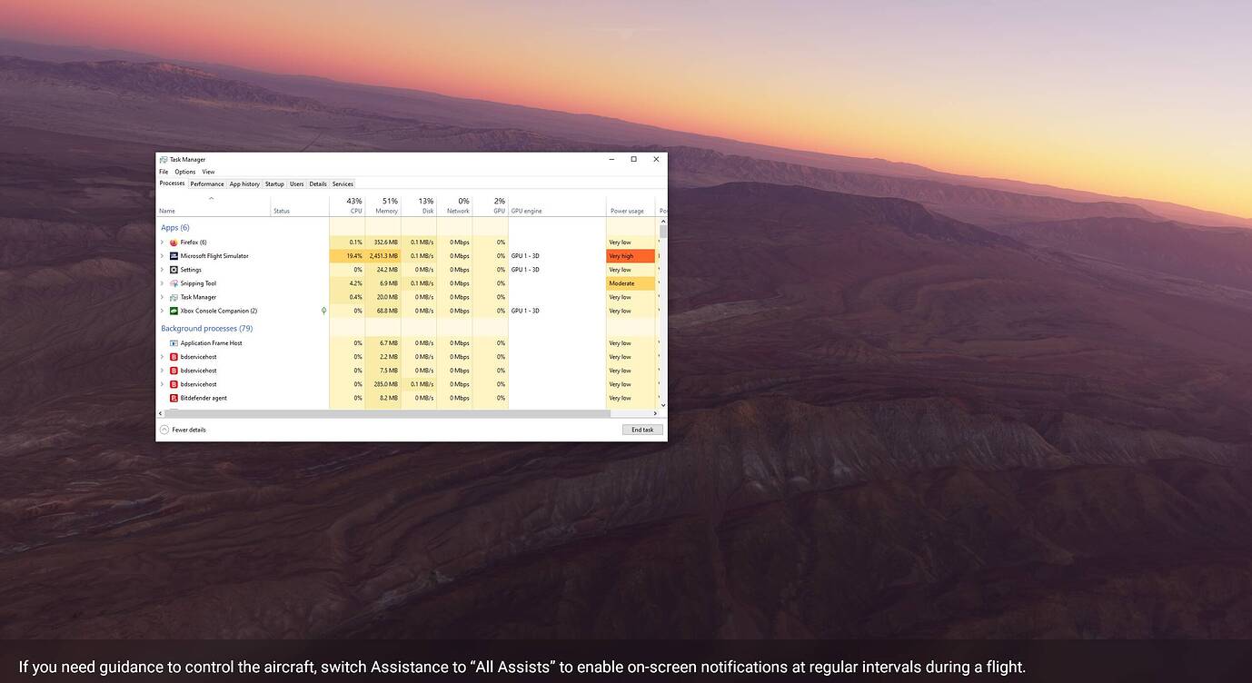 FS "not responding" in Task Manager hangs starting flight Crashes