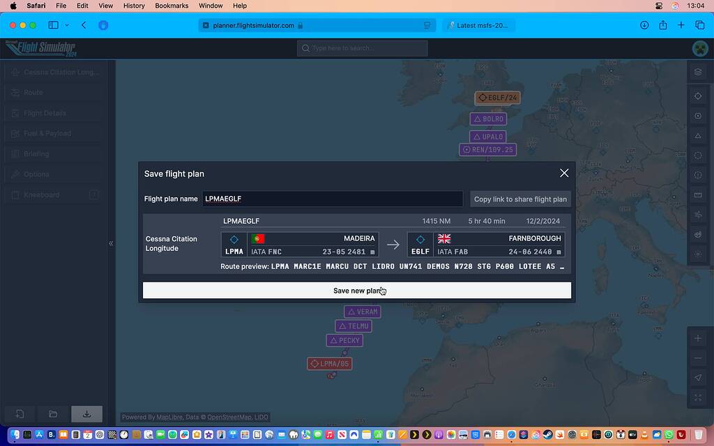 Online flight planner save new plan not working user interface