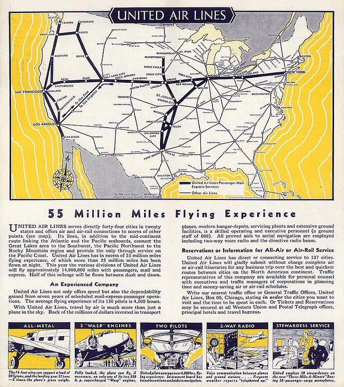 United Airlines Routes - 1933