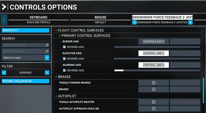 MS Sidewinder Controls in FS2020