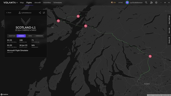 Volanta Glasgow Thornhill Oban Glenforsa Glensanda