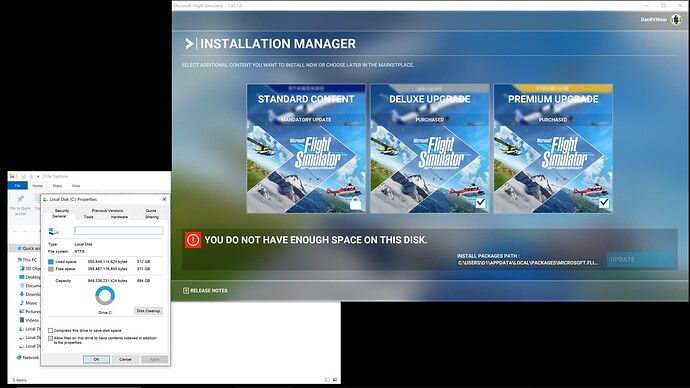 MSFS error - not enough disk space