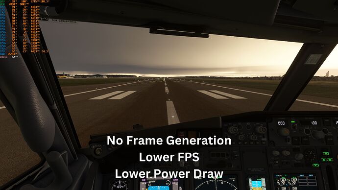 No Frame Generation Lower FPS Lower Power Draw