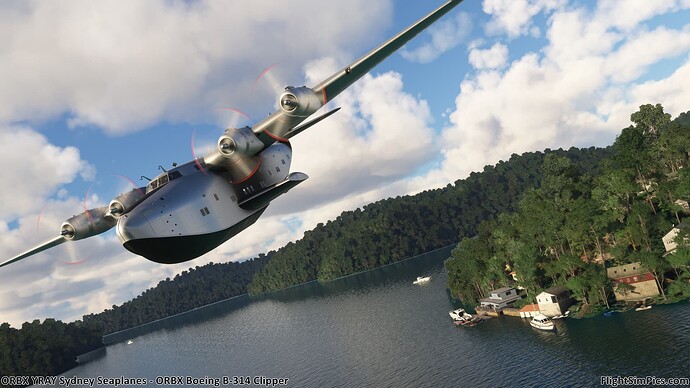 a 20240414 oc ORBX YRAY Sydney Seaplanes Boeing B-314 Clipper 17 Cottage Point best detail