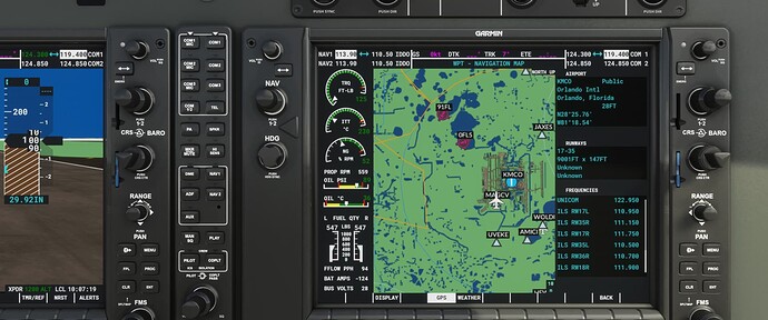 MSFS Stock G1000 airport info