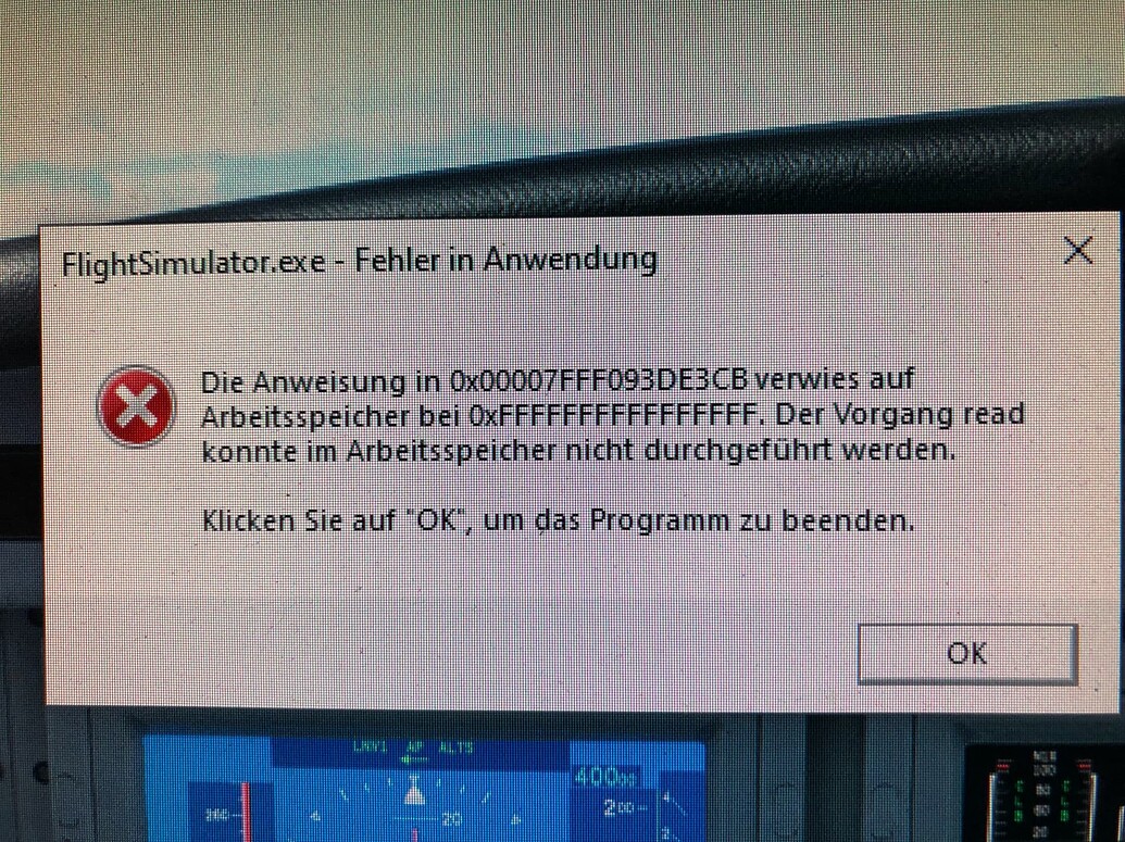 MSFS Application Error memory could not be read 1278 by