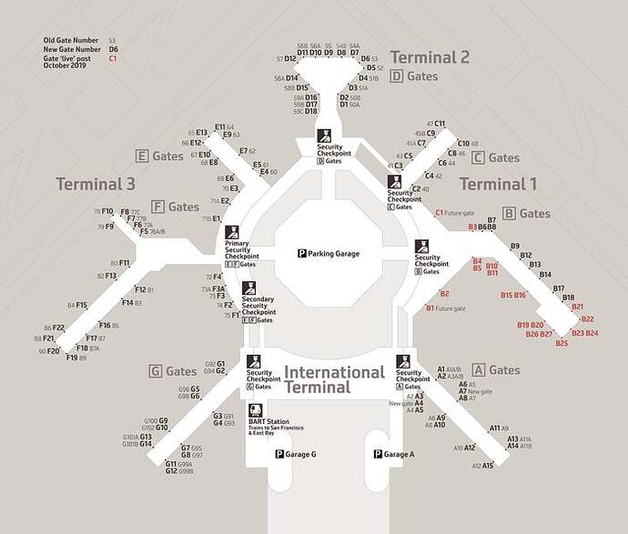 KSFO Oct-2019 All Gates Renumbered