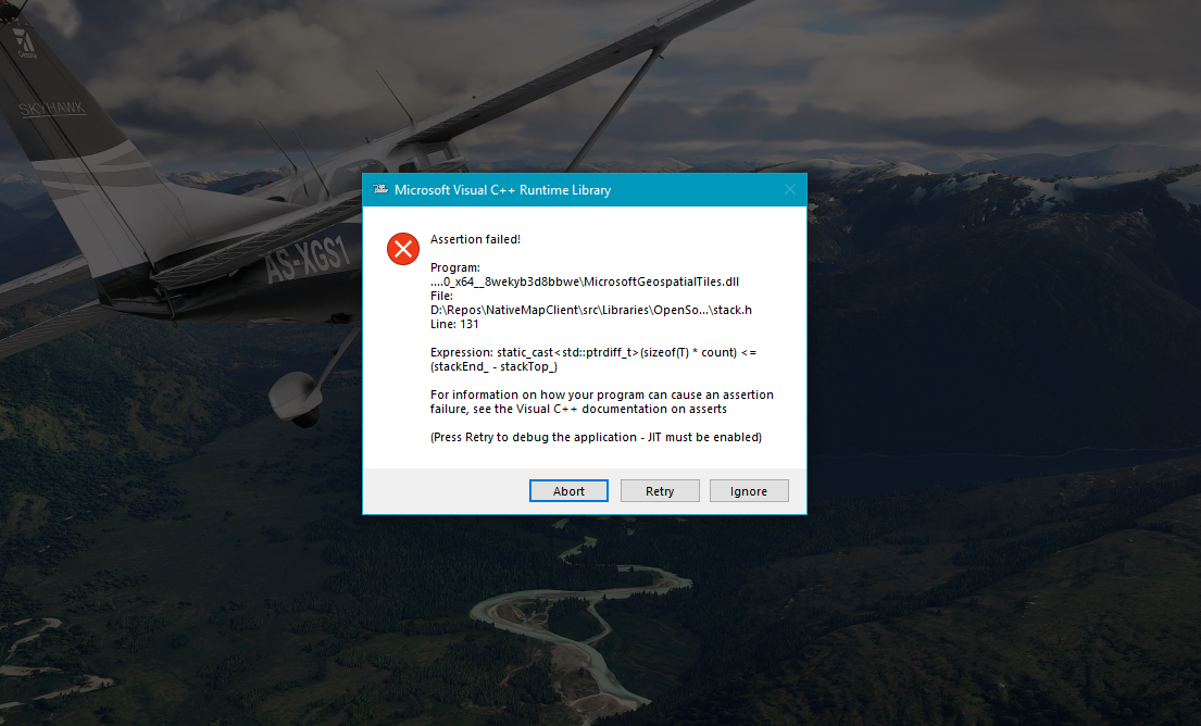 Error After Clicking Fly Microsoft Visual C Runtime Library Bugs Issues Microsoft Flight Simulator Forums