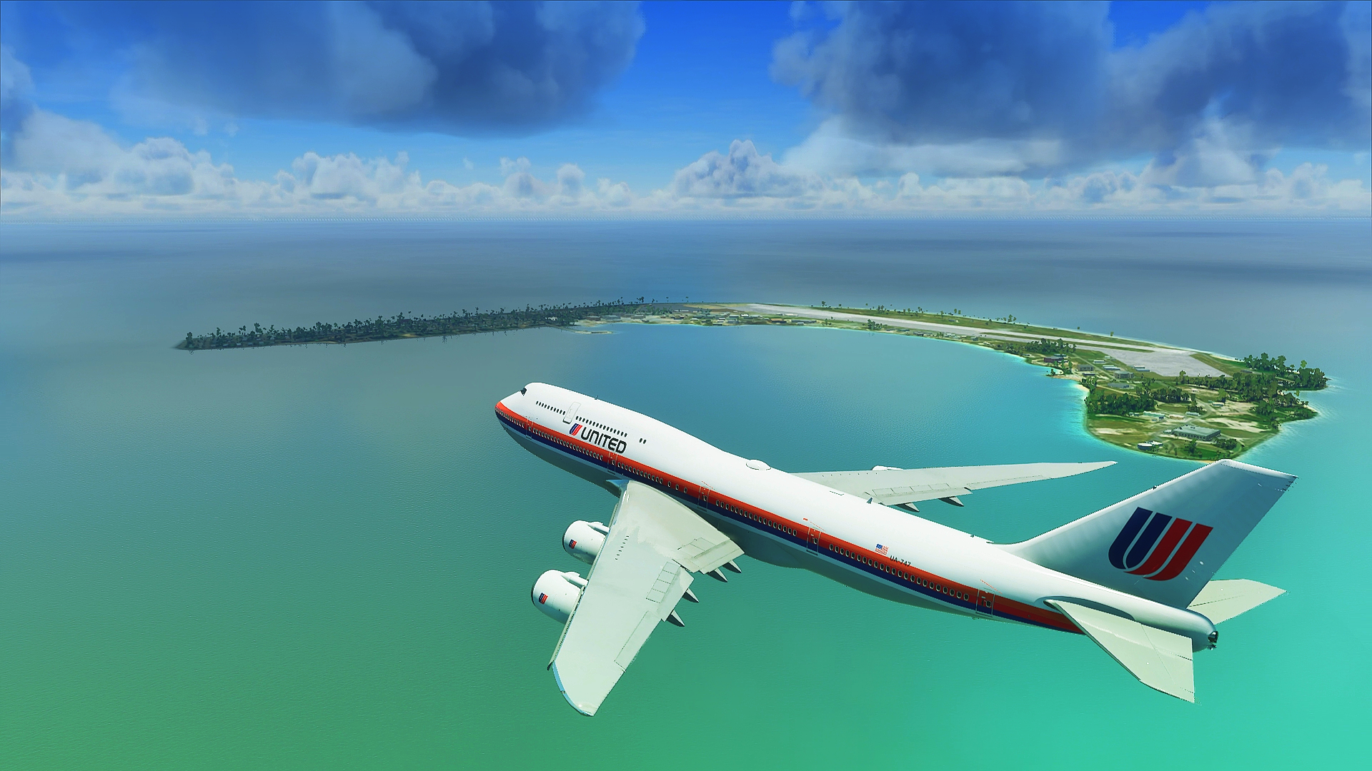Finished 80 S United 747 Livery At Kwajalein Atoll South Pacific User Screenshot Gallery Microsoft Flight Simulator Forums - thai airways boeing 747 400 star alliance livery roblox