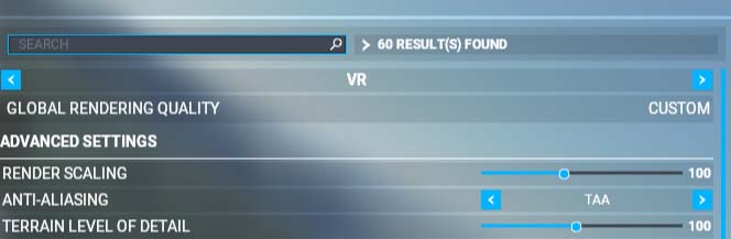 Straight VR settings