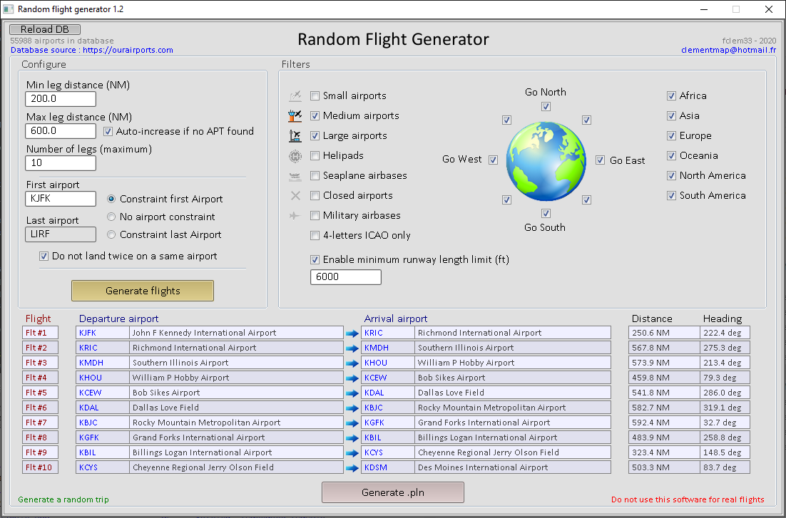 Random flight generator - Utilities - Simulator