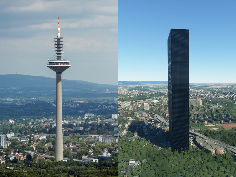 Frankfurt Europaturm - original vs. simulator