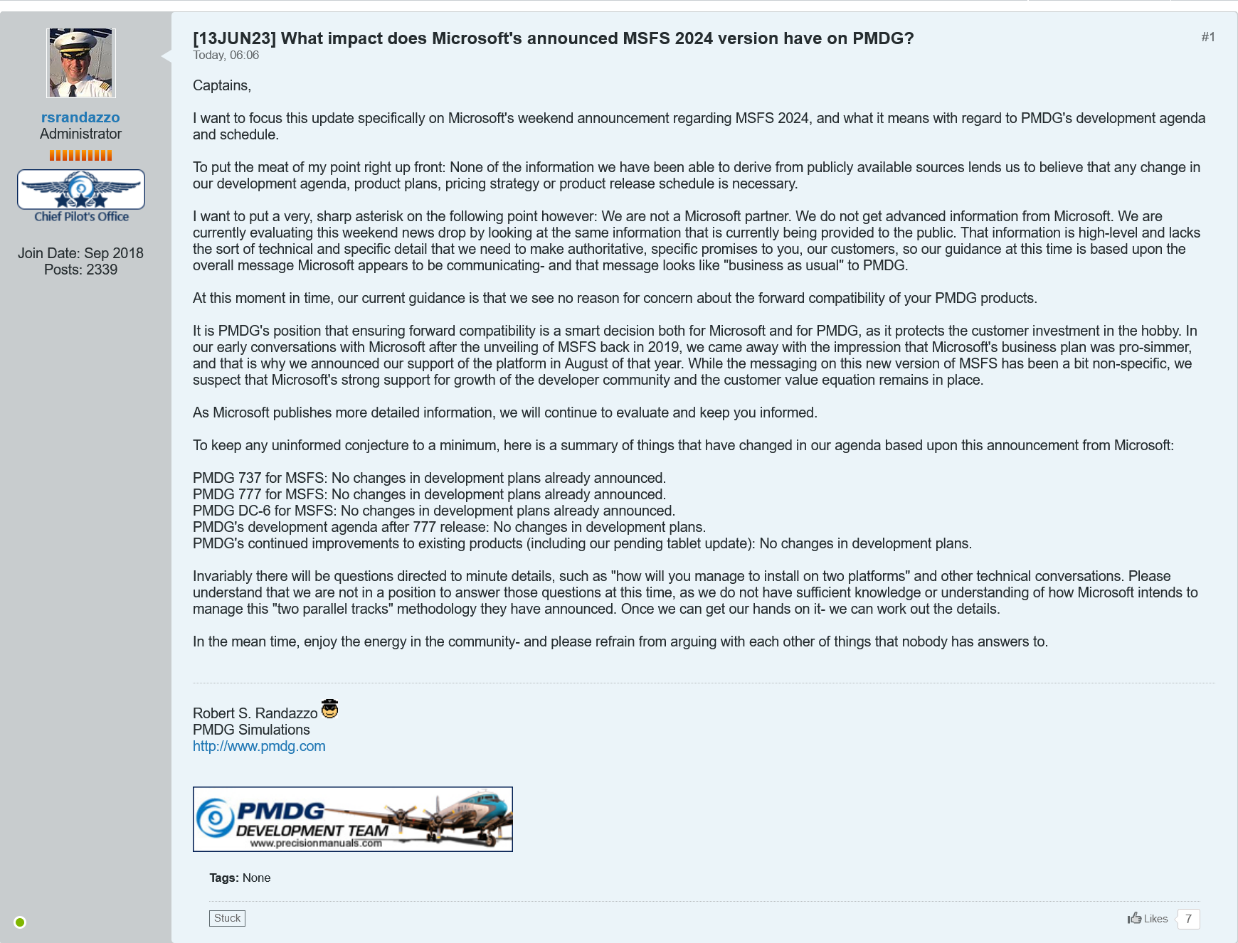 Business as usual at PMDG in light of Microsoft Flight Simulator 2024  announcement - MSFS Addons