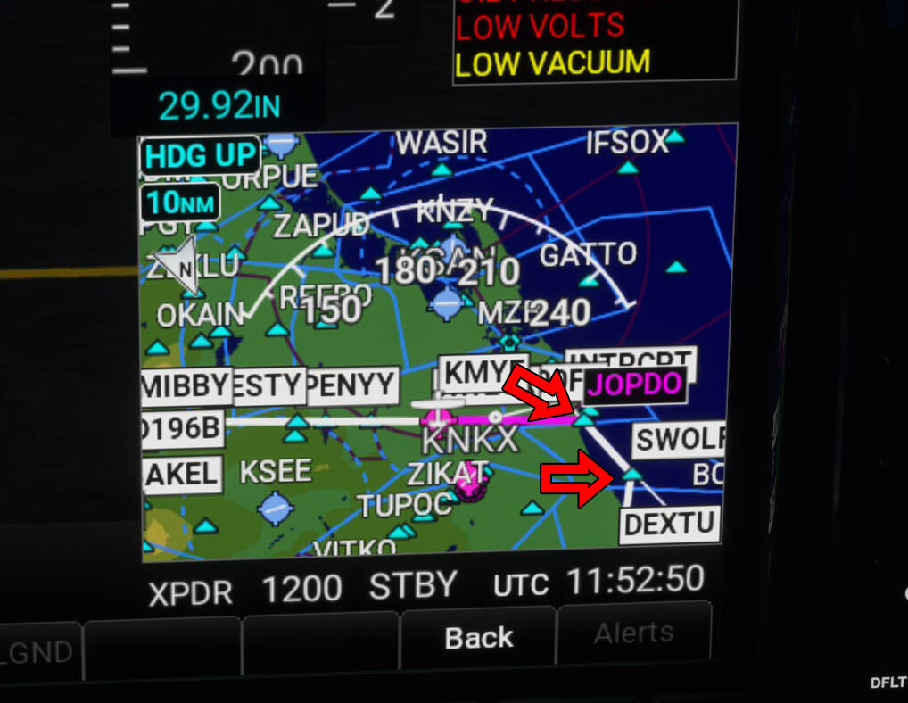 Garmin 530 shows rounded flight legs between waypoints Cessna 172