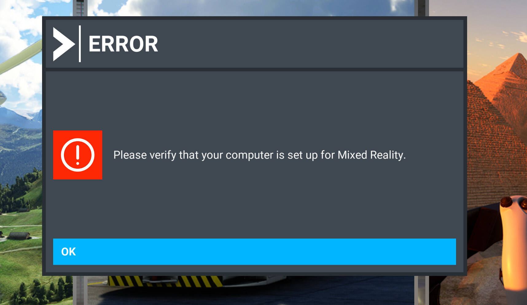 Mixed Reality Error when switching to VR Virtual Reality (VR