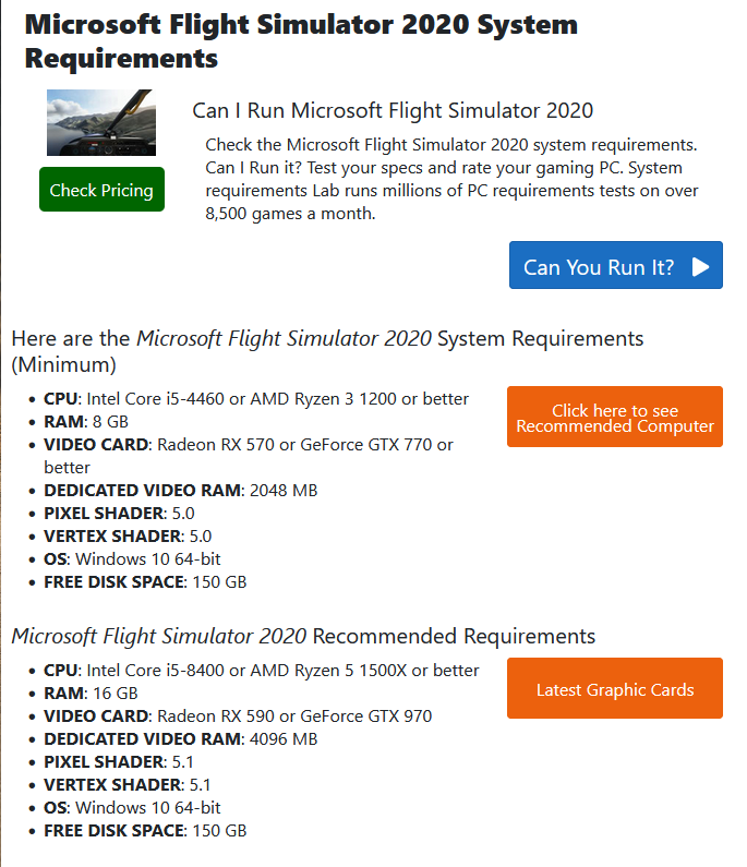 Here's Microsoft Flight Simulator's minimum, recommended, and ideal system  specs