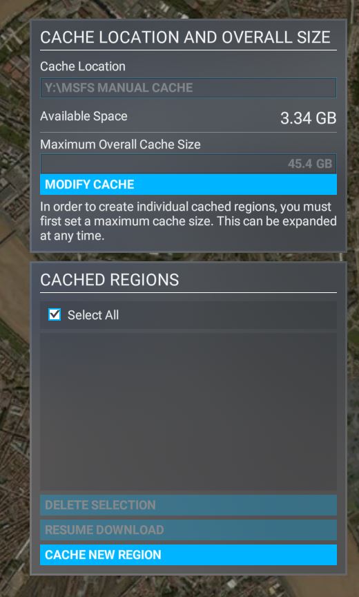 MSFS manual cache