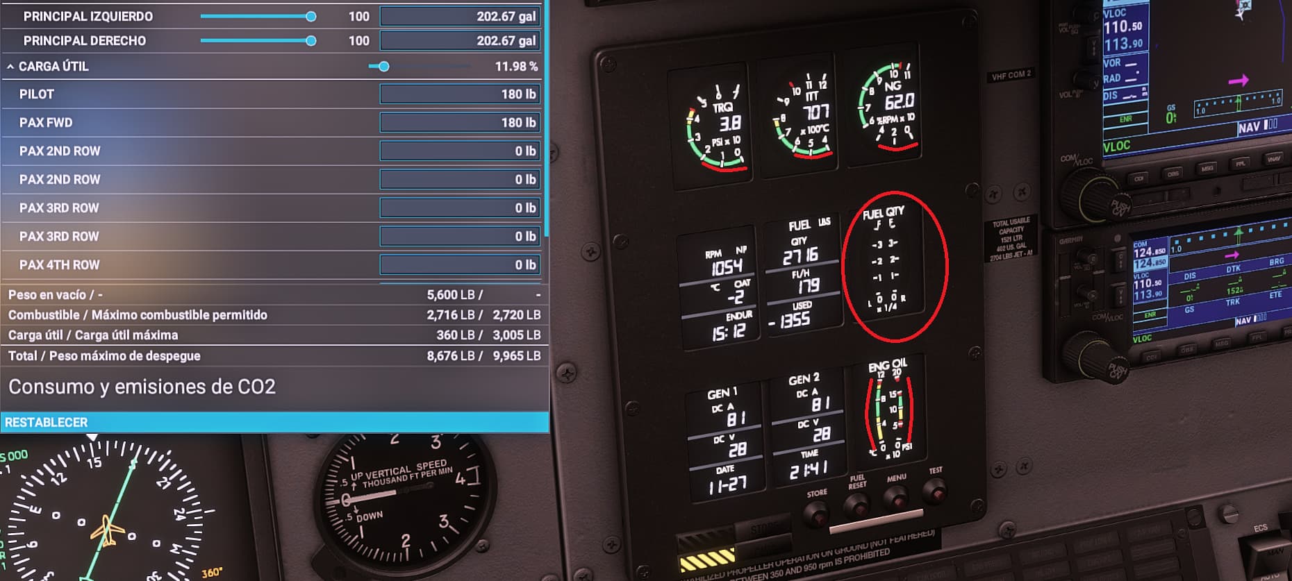 Carenado PC12 Fuel & Oil Gauges NOT Functioning Aircraft & Systems