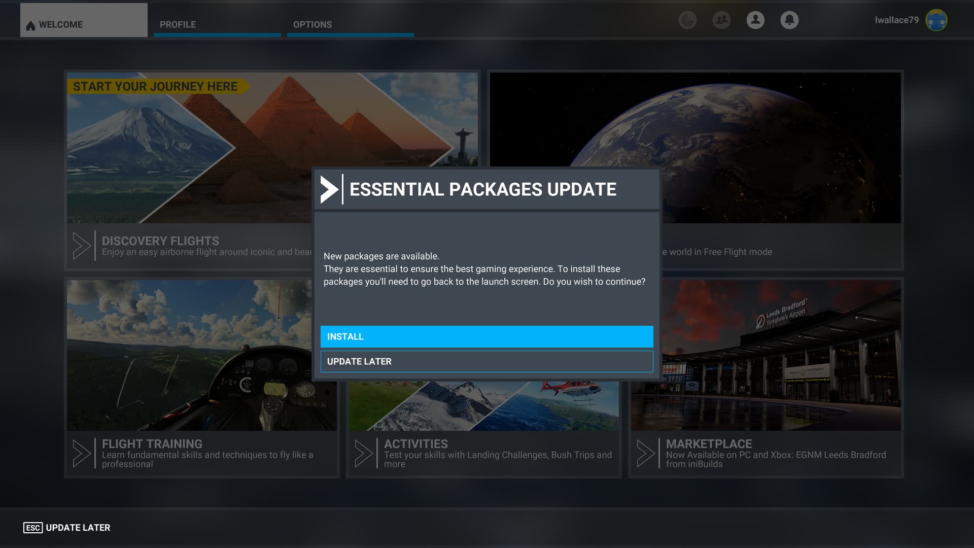 MSFS keeps losing my settings, say I need an Essential Updates package