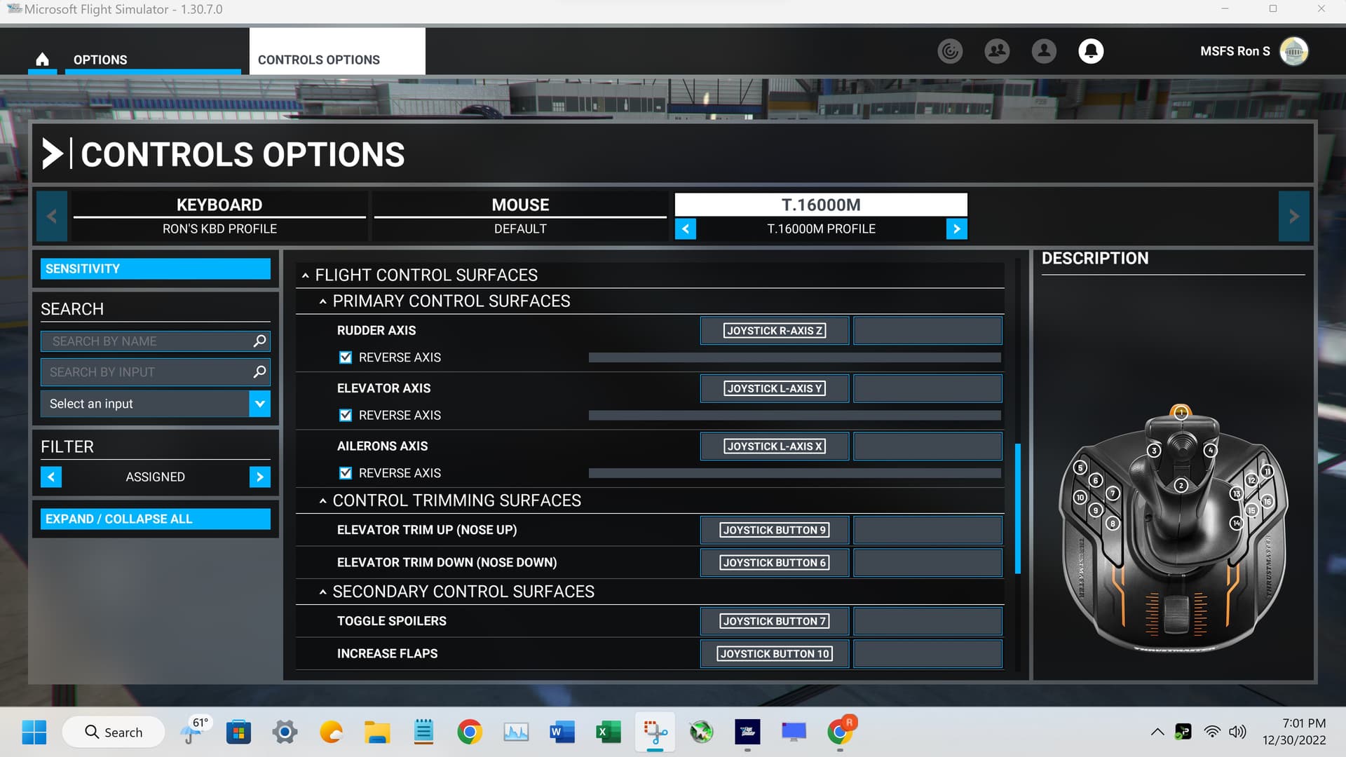 Can't use the throttle function on TWCS and T16000M FCS