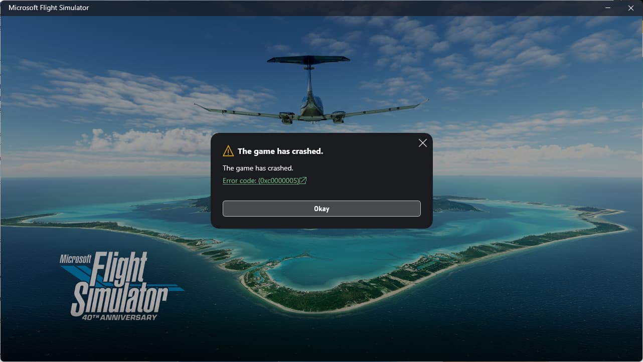 Error code 0xc0000005 on startup crashes ctds microsoft flight