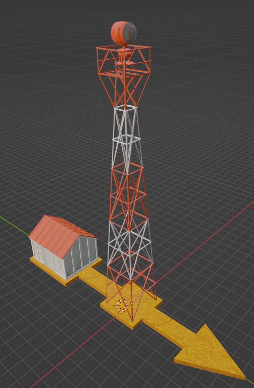 Arrow, mast & generator shed in Blender